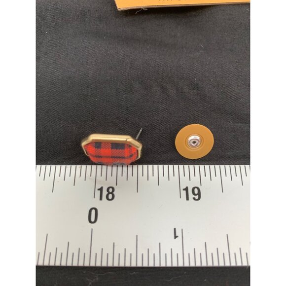 Monet Fashion Necklace and Post Earrings Red Tartan Plaid Color Tower - Picture 5 of 7